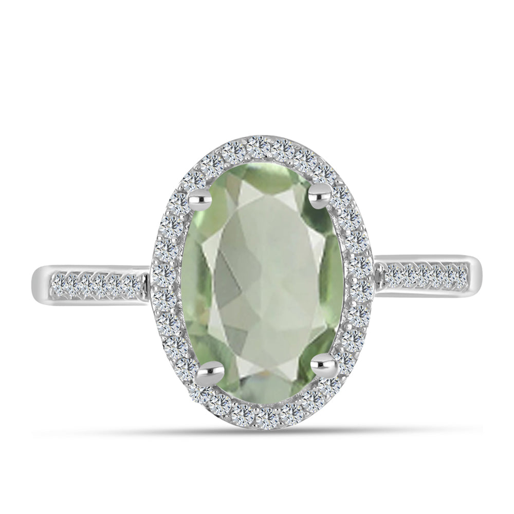 Anillo de Plata con Amatista Verde y Topacio Blanco 1 