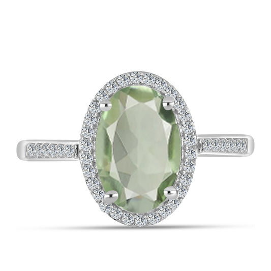 Anillo de Plata con Amatista Verde y Topacio Blanco