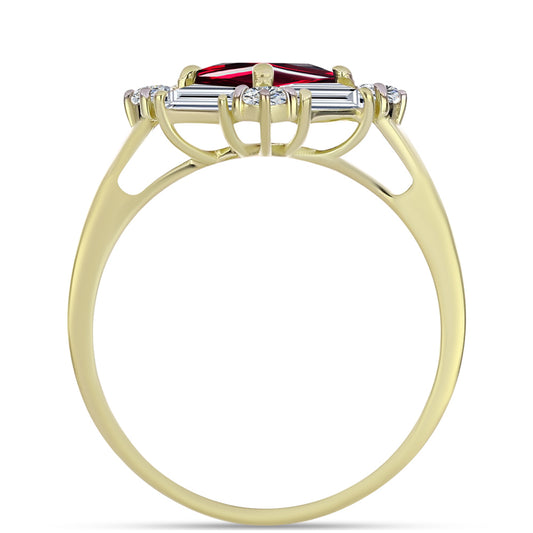 Anillo de Plata Bañada en Oro con Granate Rodolita y Topacio Blanco