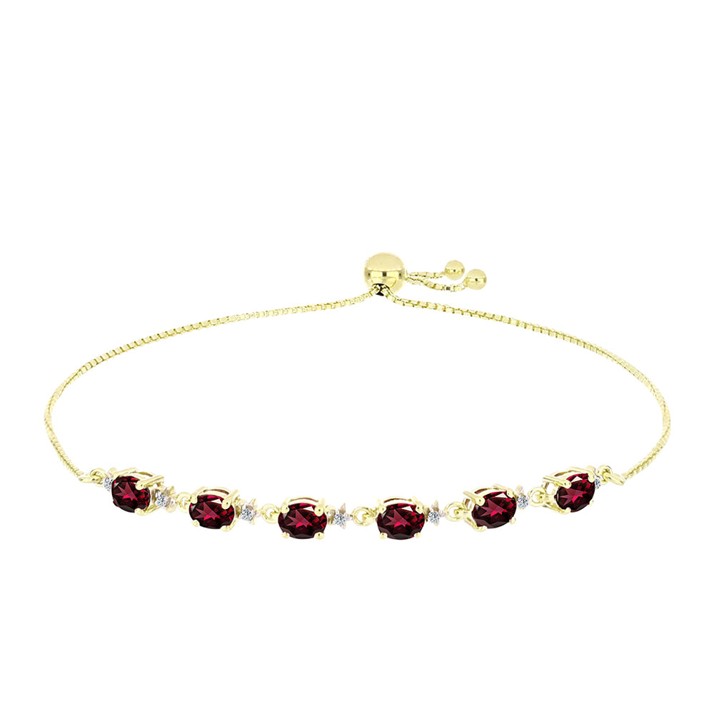 Pulsera de Plata Bañada en Oro con Granate Rodolita y Topacio Blanco
