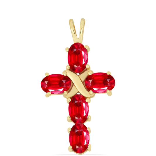 Cruz Colgante de Plata Bañada en Oro con Ágata Roja