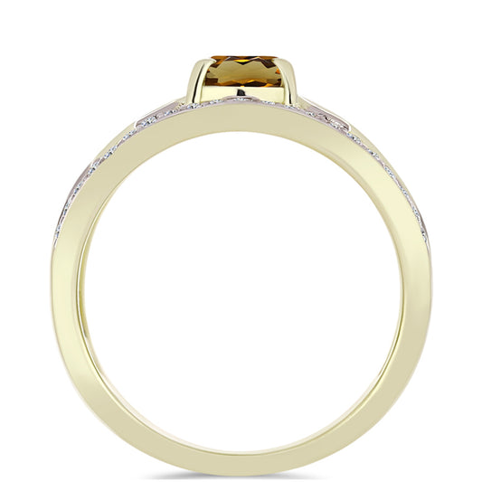 Anillo de Plata Bañada en Oro con Cuarzo Coñac y Topacio Blanco