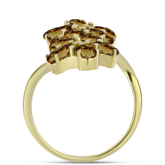 Anillo de Plata Bañada en Oro con Cuarzo Coñac