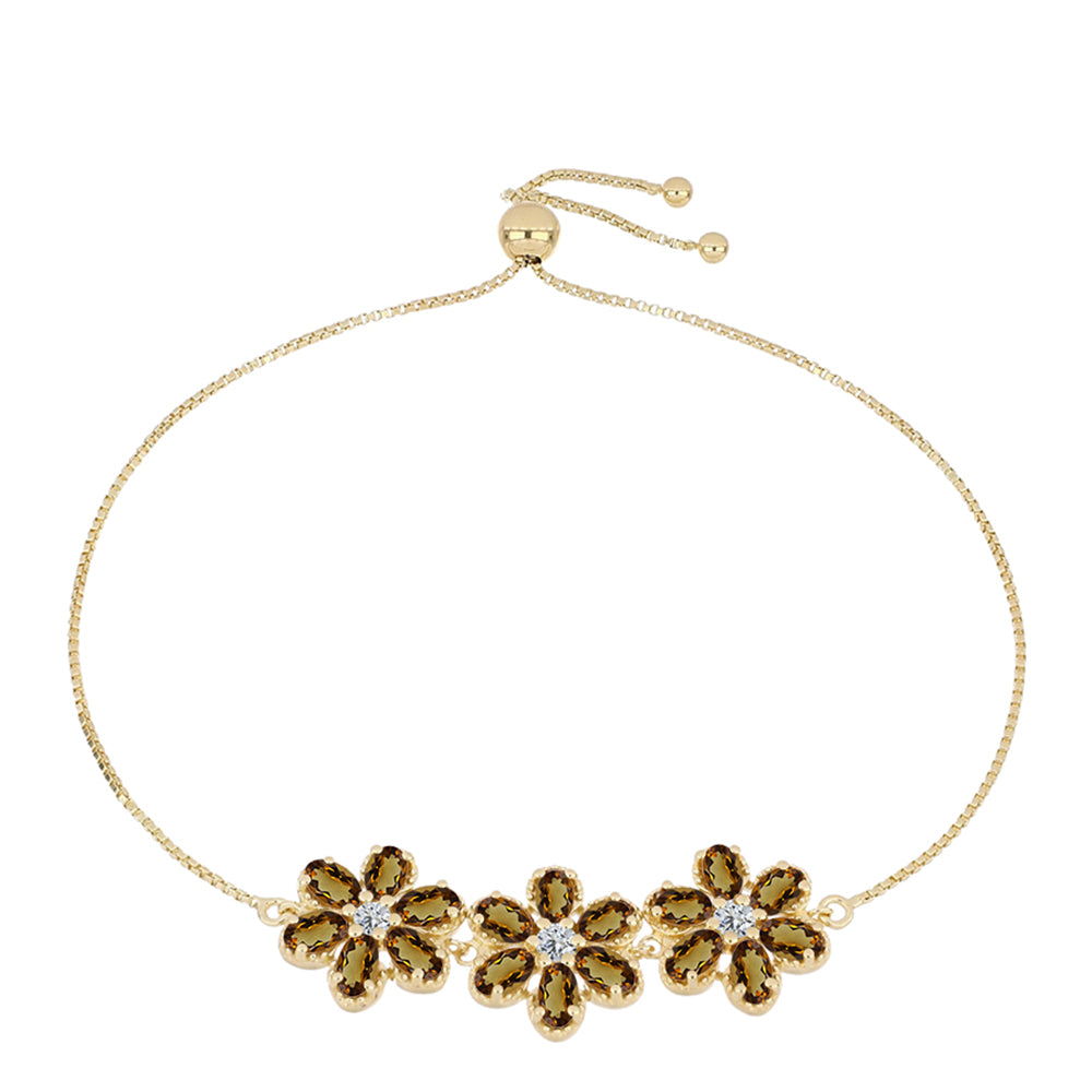 Pulsera de Plata Bañada en Oro con Cuarzo Coñac y Topacio Blanco 1 