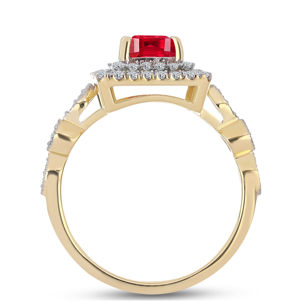 Anillo de Plata Bañada en Oro con Ágata Roja y Topacio Blanco