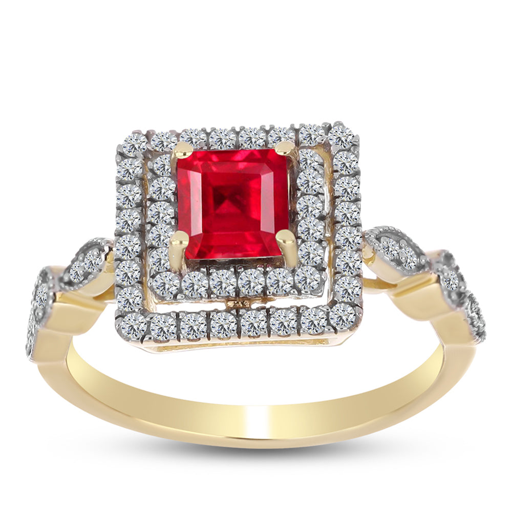 Anillo de Plata Bañada en Oro con Ágata Roja y Topacio Blanco