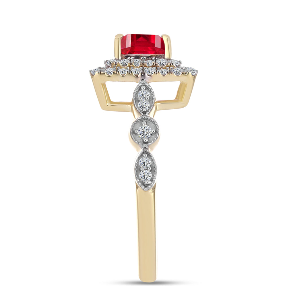 Anillo de Plata Bañada en Oro con Ágata Roja y Topacio Blanco