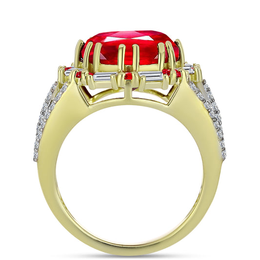 Anillo de Plata Bañada en Oro con Ágata Roja y Zircón Blanco