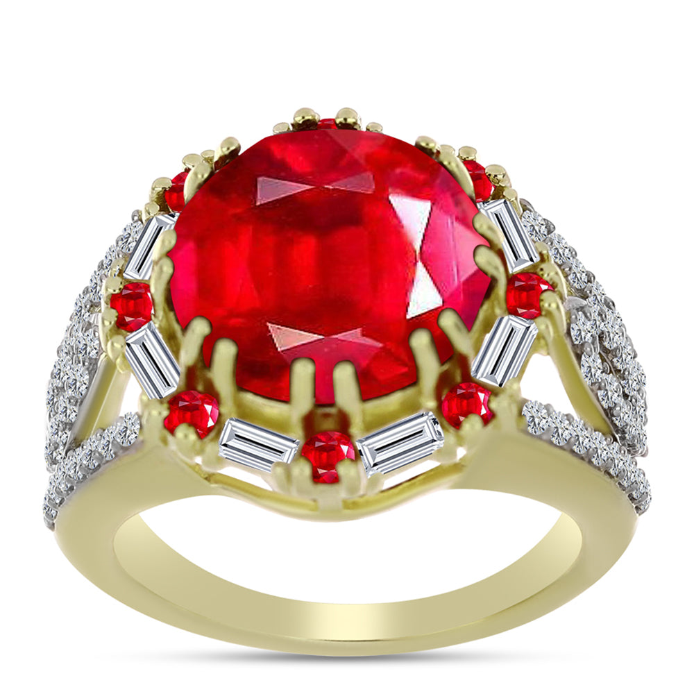 Anillo de Plata Bañada en Oro con Ágata Roja y Zircón Blanco 3 