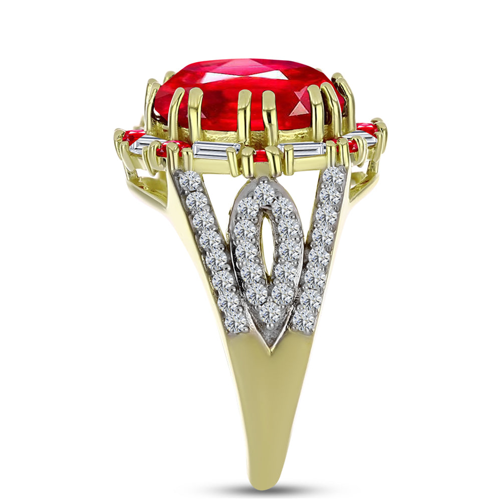 Anillo de Plata Bañada en Oro con Ágata Roja y Zircón Blanco 4 