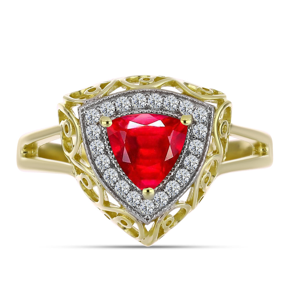 Anillo de Plata Bañada en Oro con Ágata Roja y Topacio Blanco 1 