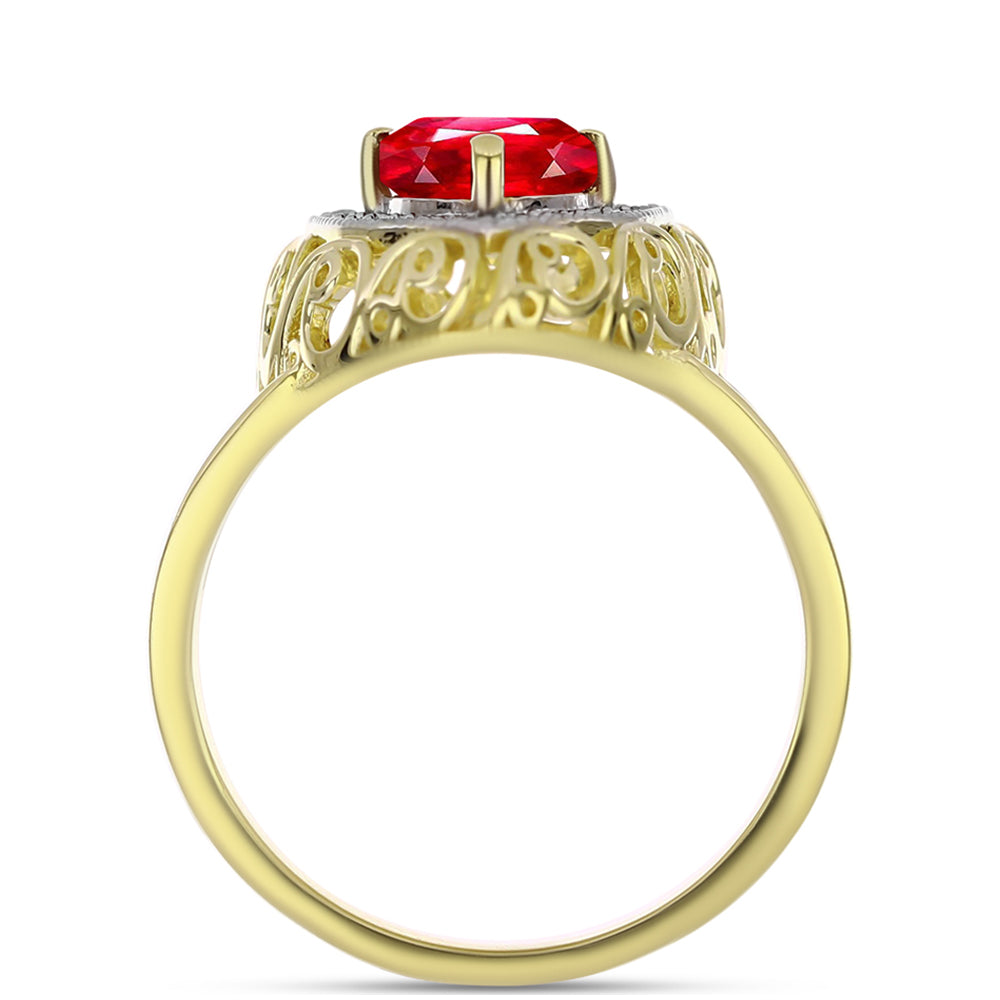 Anillo de Plata Bañada en Oro con Ágata Roja y Topacio Blanco