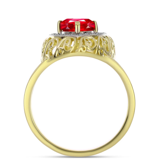 Anillo de Plata Bañada en Oro con Ágata Roja y Topacio Blanco