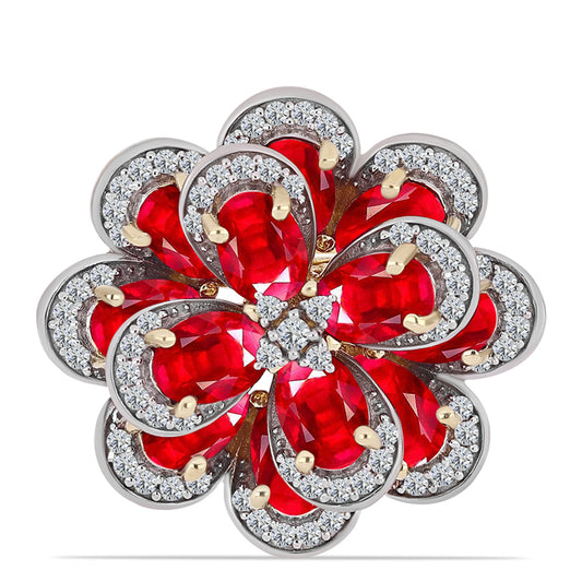 Anillo de Plata Bañada en Oro con Ágata Roja y Topacio Blanco