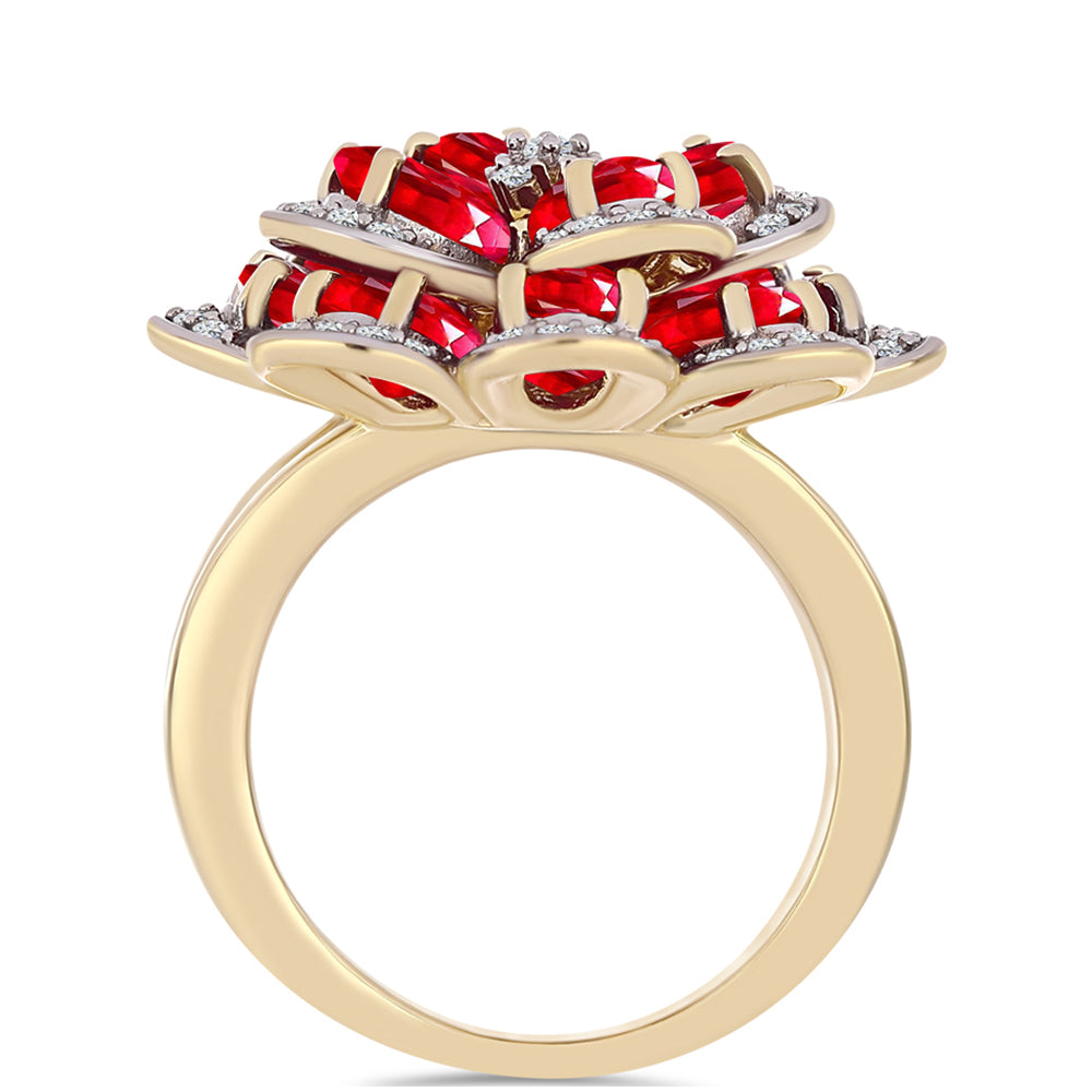 Anillo de Plata Bañada en Oro con Ágata Roja y Topacio Blanco 2 