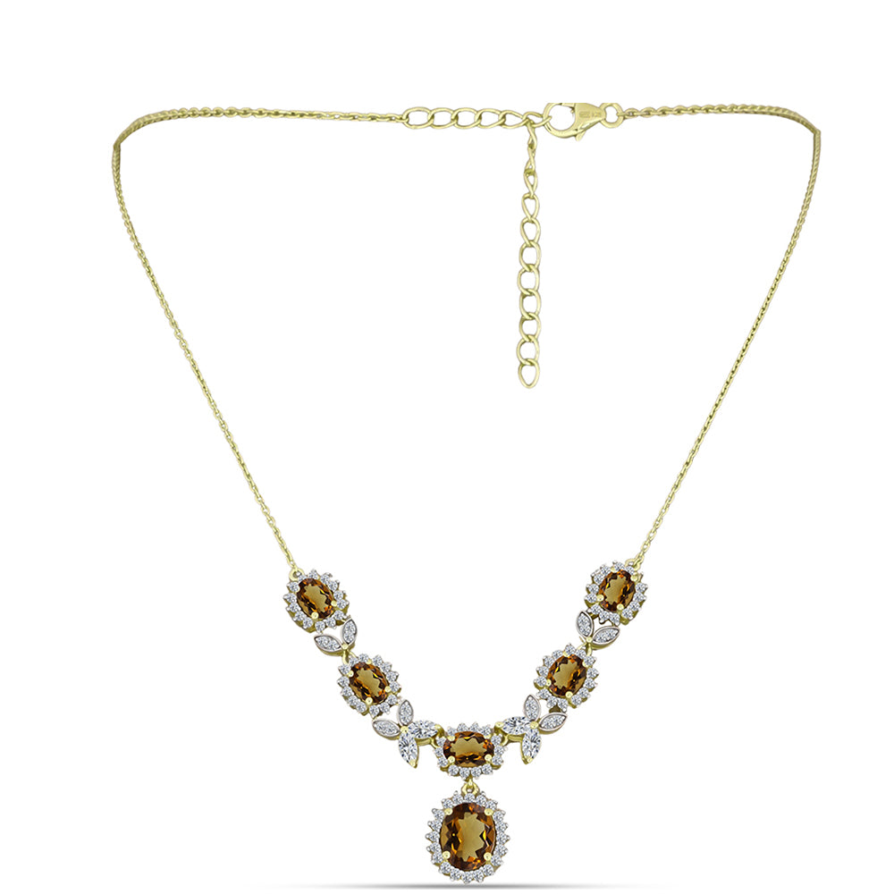 Collar de Plata Bañada en Oro con Cuarzo Coñac y Topacio Blanco 1 