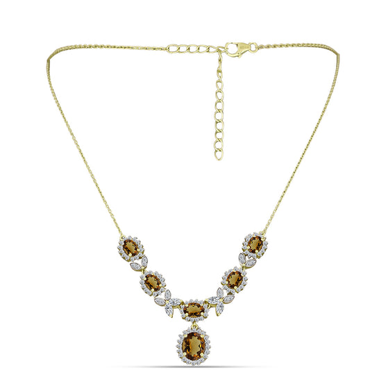 Collar de Plata Bañada en Oro con Cuarzo Coñac y Topacio Blanco