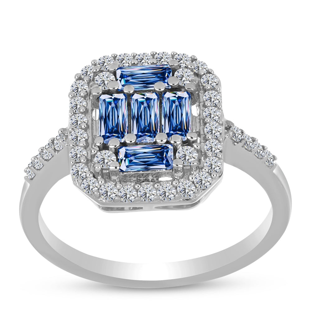 Anillo de Plata con Moisanita azul océano y Topacio Blanco 3 