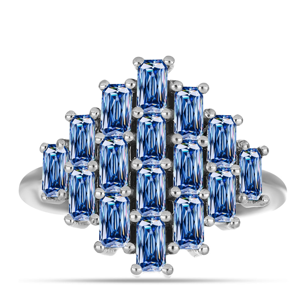 Anillo de Plata con Moisanita azul océano