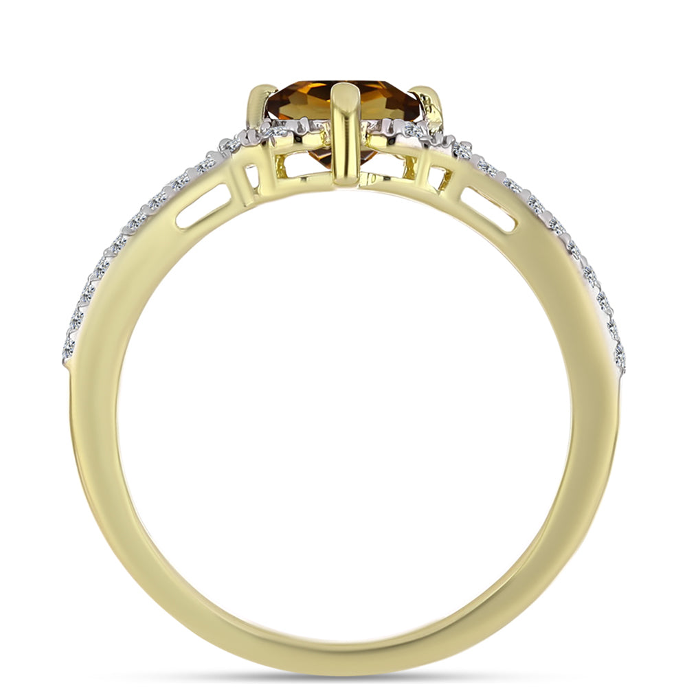 Anillo de Plata Bañada en Oro con Cuarzo Coñac y Topacio Blanco