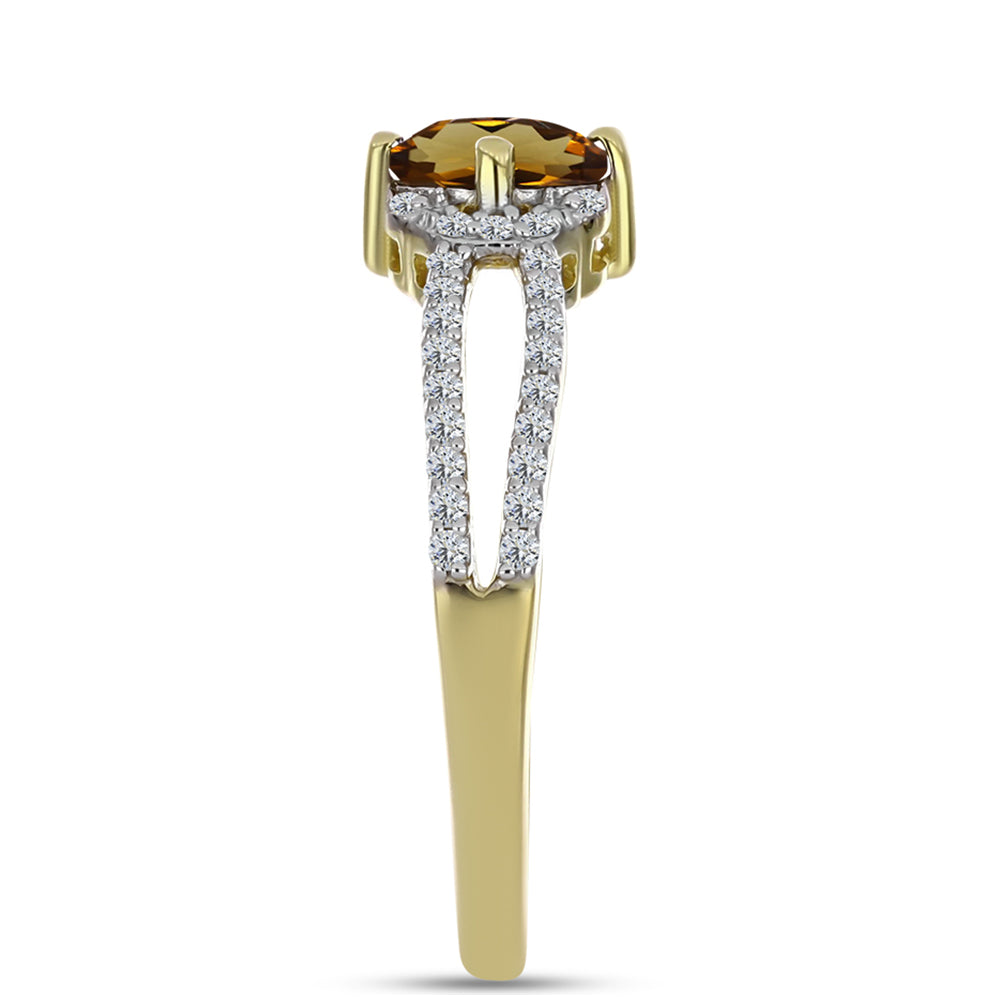 Anillo de Plata Bañada en Oro con Cuarzo Coñac y Topacio Blanco 4 