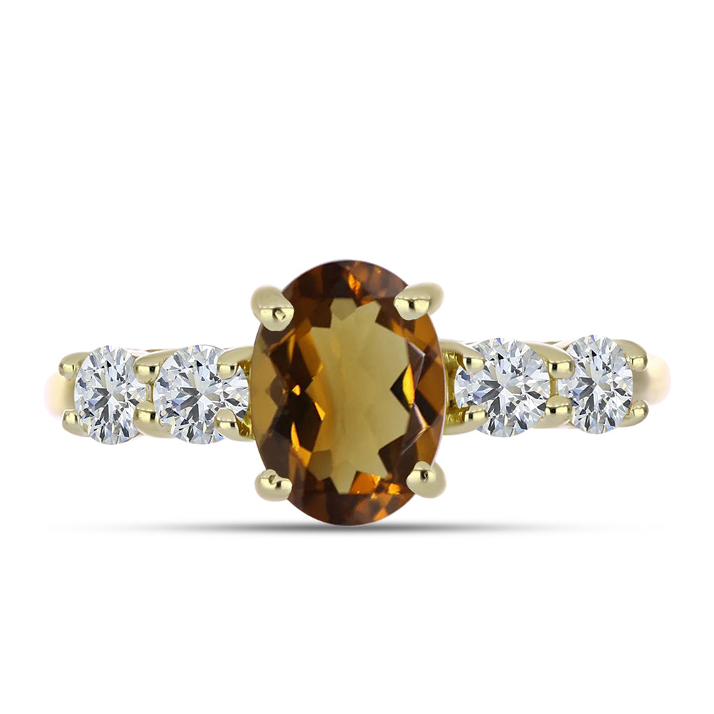 Anillo de Plata Bañada en Oro con Cuarzo Coñac y Topacio Blanco