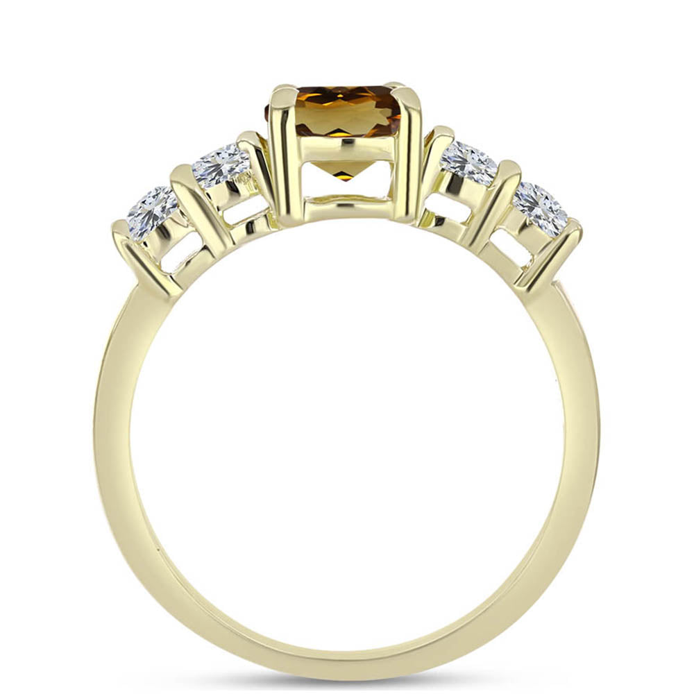 Anillo de Plata Bañada en Oro con Cuarzo Coñac y Topacio Blanco 2 