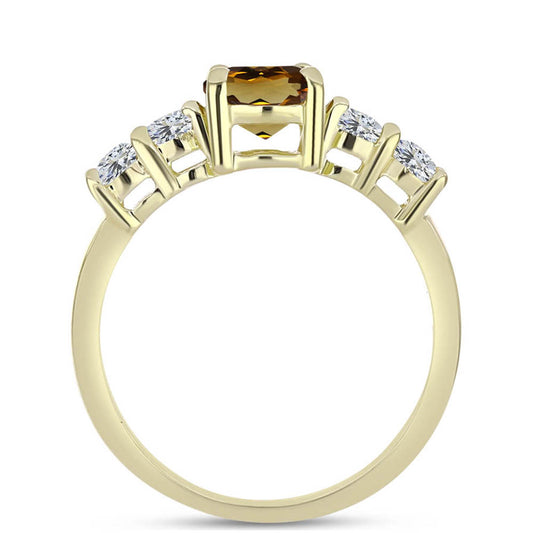 Anillo de Plata Bañada en Oro con Cuarzo Coñac y Topacio Blanco