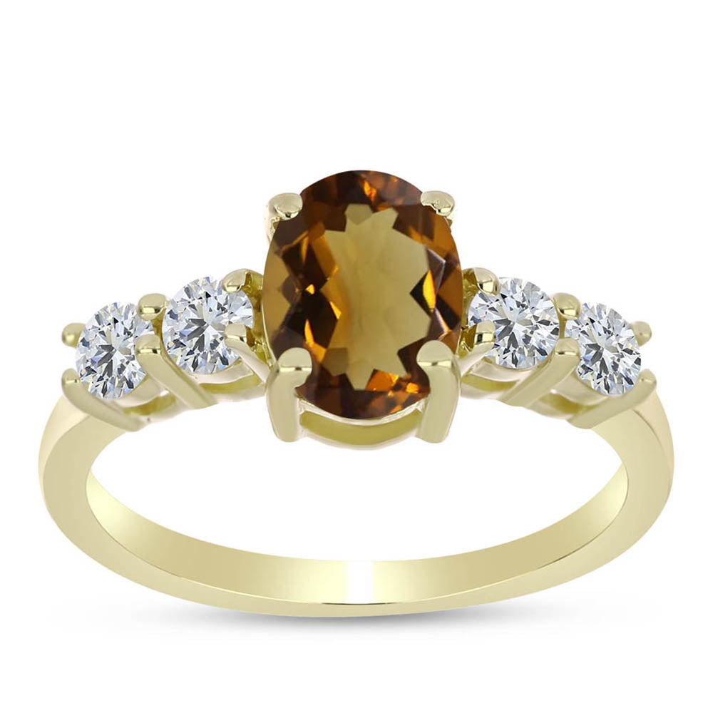 Anillo de Plata Bañada en Oro con Cuarzo Coñac y Topacio Blanco 3 