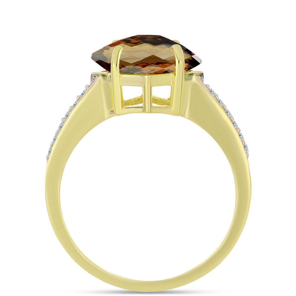 Anillo de Plata Bañada en Oro con Cuarzo Coñac y Topacio Blanco 2 