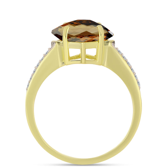 Anillo de Plata Bañada en Oro con Cuarzo Coñac y Topacio Blanco