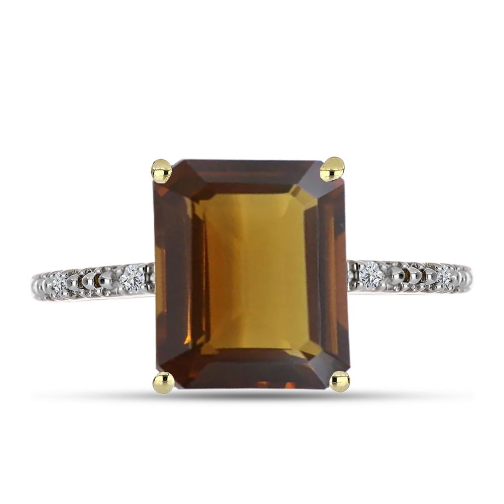 Anillo de Plata Bañada en Oro con Cuarzo Coñac y Topacio Blanco