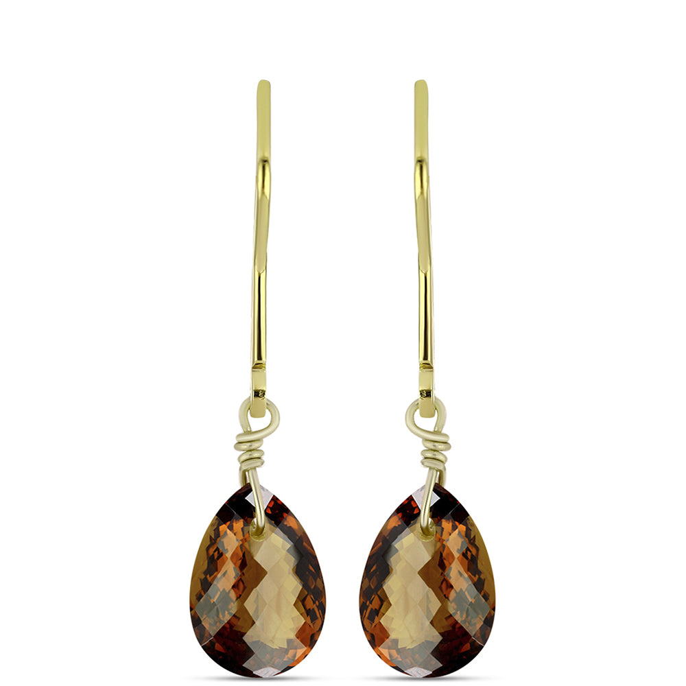 Pendientes de Plata Bañada en Oro con Cuarzo Coñac