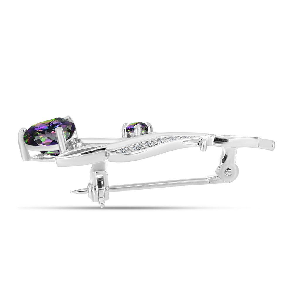 Broche de Plata con Cuarzo Místico Verde de Brasil y Topacio Blanco 2 