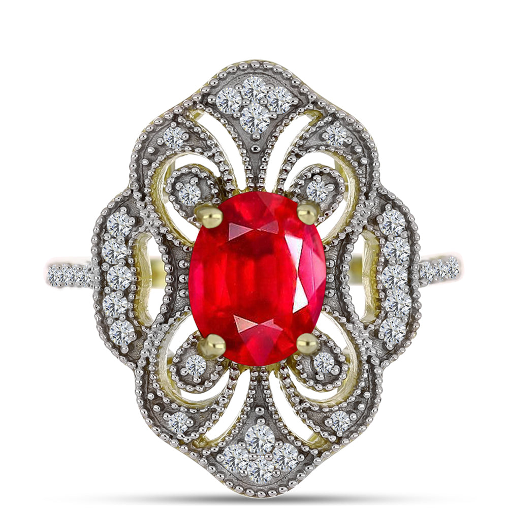 Anillo de Plata Bañada en Oro con Ágata Roja y Topacio Blanco 1 