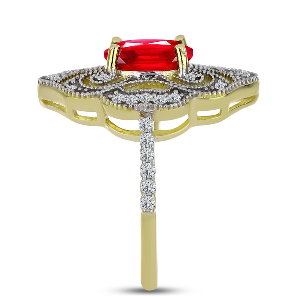 Anillo de Plata Bañada en Oro con Ágata Roja y Topacio Blanco 4 