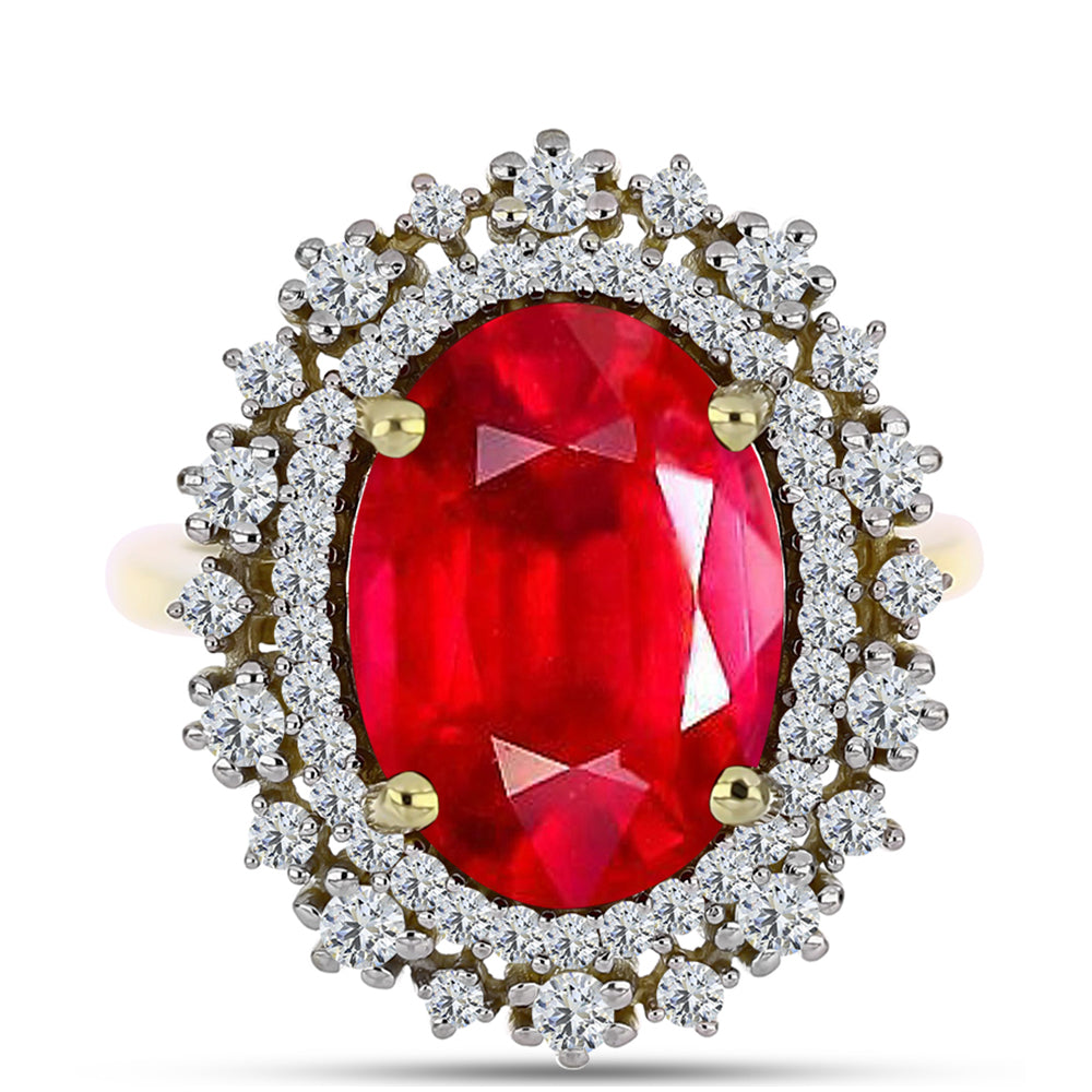 Anillo de Plata Bañada en Oro con Ágata Roja y Topacio Blanco 1 