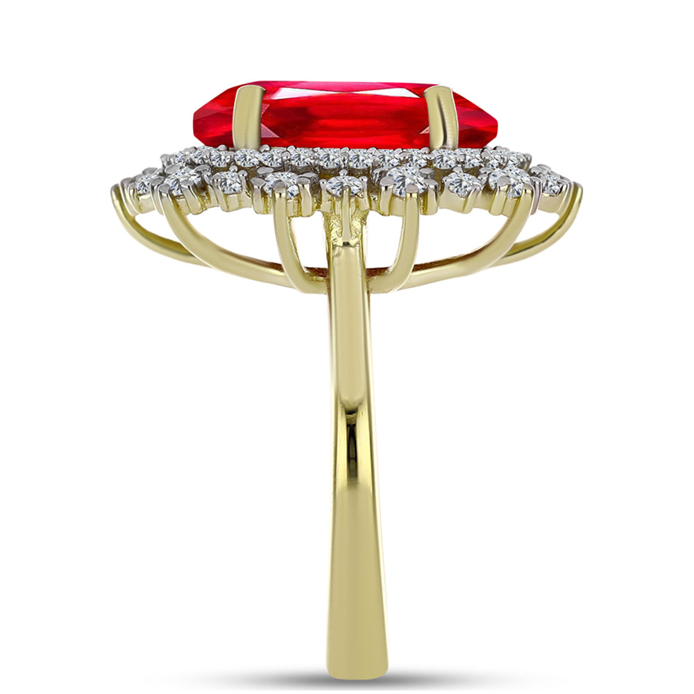 Anillo de Plata Bañada en Oro con Ágata Roja y Topacio Blanco 4 
