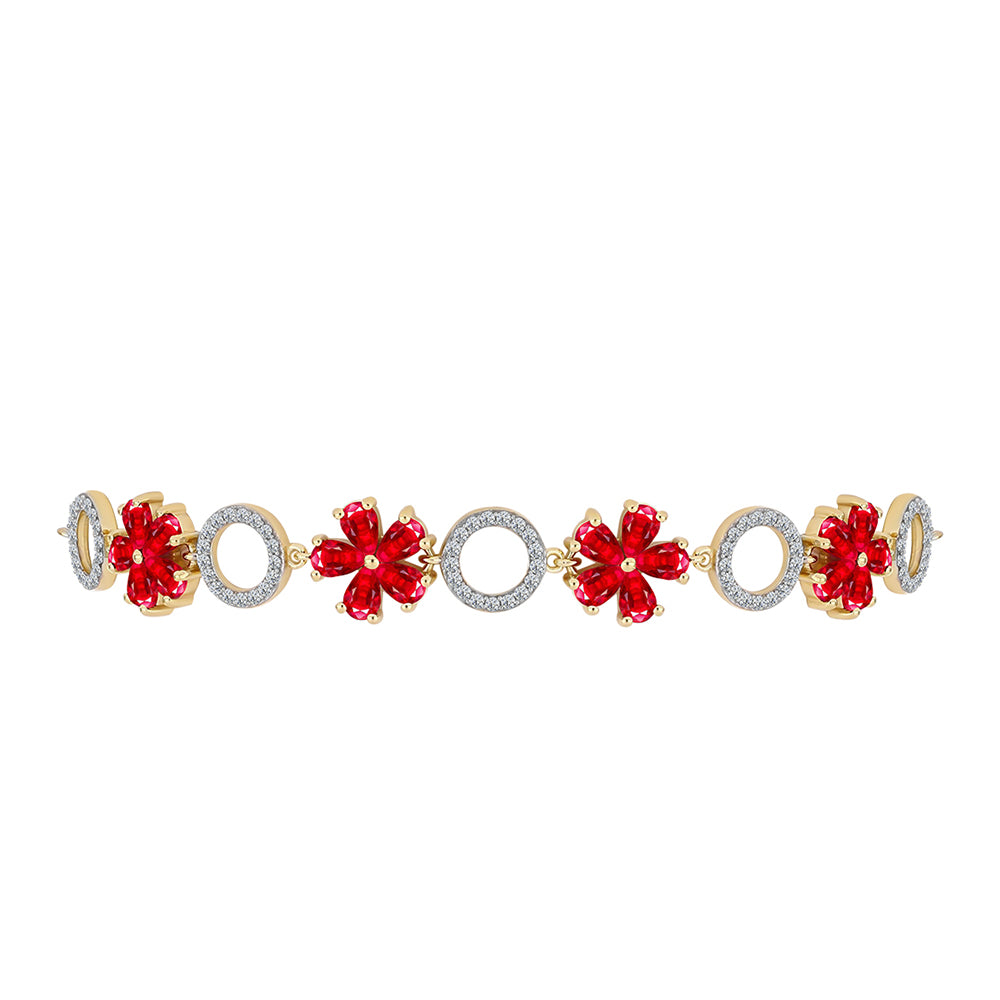 Pulsera de Plata Bañada en Oro con Ágata Roja y Topacio Blanco 2 