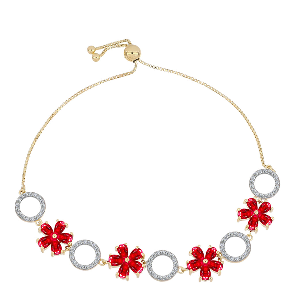 Pulsera de Plata Bañada en Oro con Ágata Roja y Topacio Blanco 1 