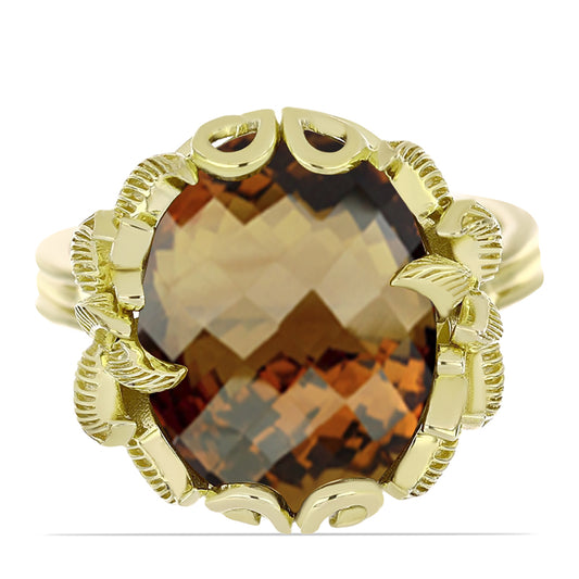 Anillo de Plata Bañada en Oro con Cuarzo Coñac