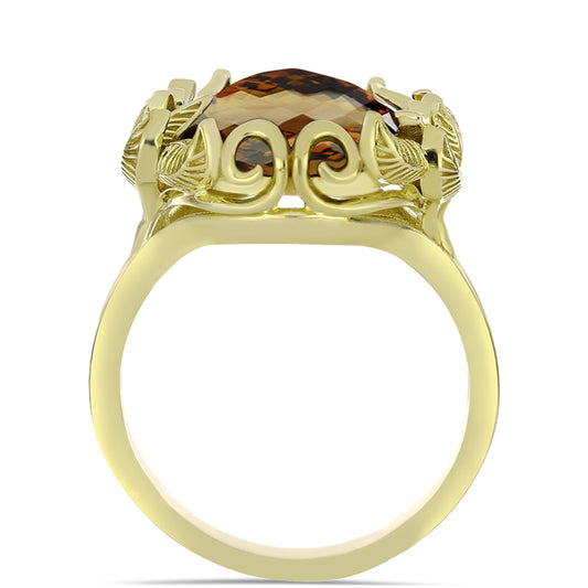 Anillo de Plata Bañada en Oro con Cuarzo Coñac