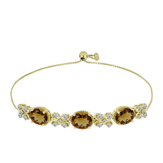 Pulsera de Plata Bañada en Oro con Cuarzo Coñac y Topacio Blanco