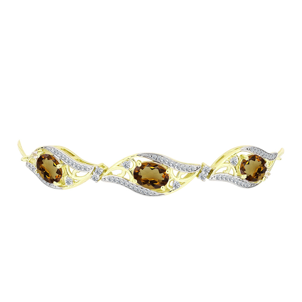 Pulsera de Plata Bañada en Oro con Cuarzo Coñac y Topacio Blanco