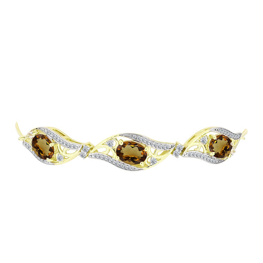 Pulsera de Plata Bañada en Oro con Cuarzo Coñac y Topacio Blanco