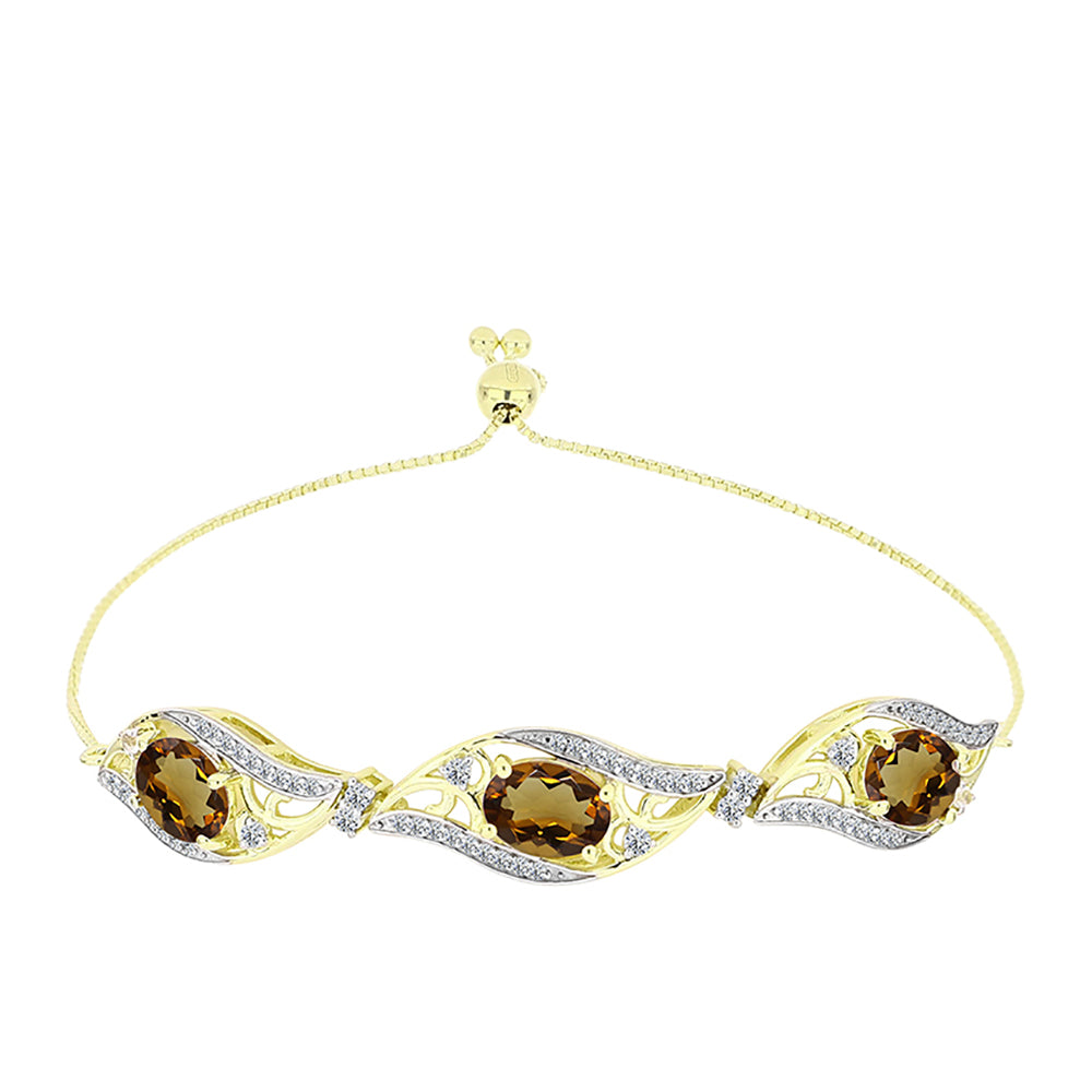Pulsera de Plata Bañada en Oro con Cuarzo Coñac y Topacio Blanco