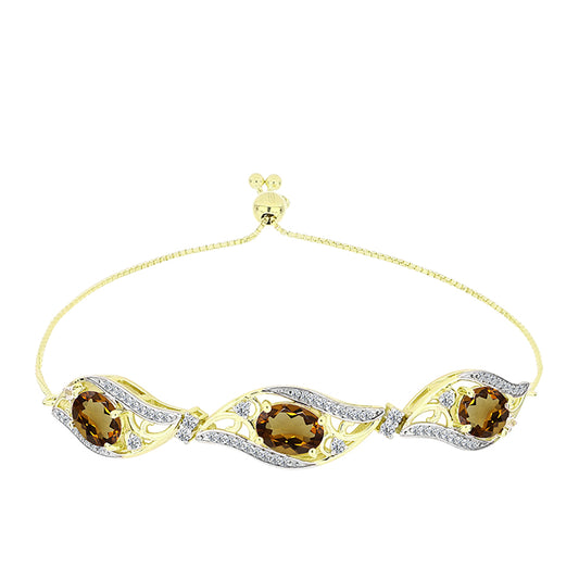 Pulsera de Plata Bañada en Oro con Cuarzo Coñac y Topacio Blanco
