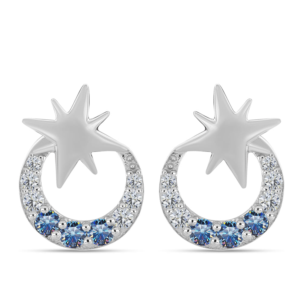 Pendientes de Plata con Moisanita azul océano y Topacio Blanco 1 