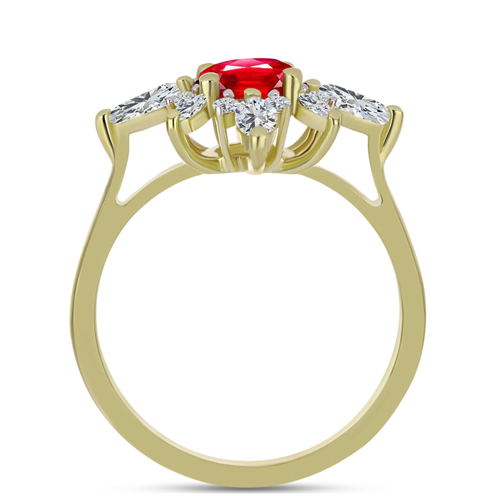 Anillo de Plata Bañada en Oro con Ágata Roja y Topacio Blanco 2 