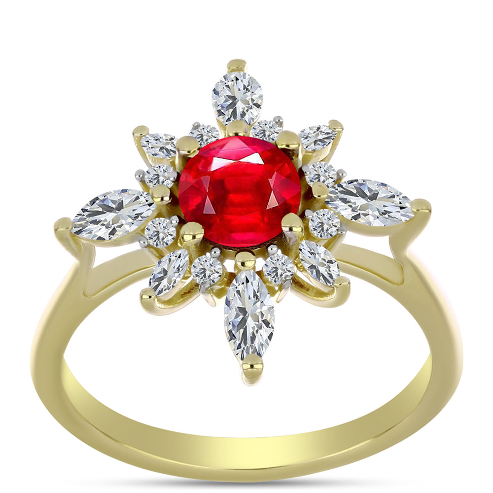 Anillo de Plata Bañada en Oro con Ágata Roja y Topacio Blanco